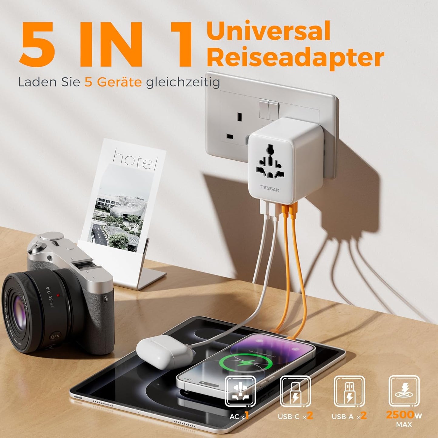TESSAN Reiseadapter Weltweit, Universal Reisestecker Mit 2 USB a Und 2 USB C, Internationaler Steckdosenadapter, Universaladapter Für England USA Japan Thailand Australien, Travel Adapter