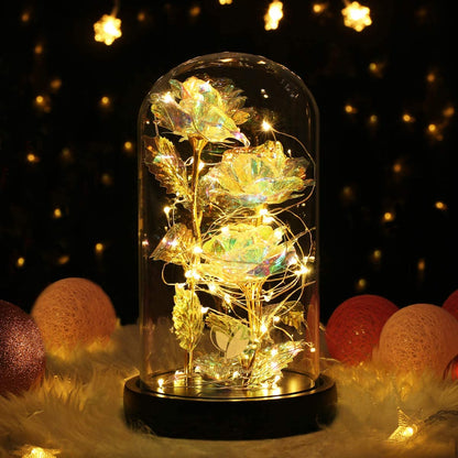 Mothers Day Forever Gifts for Mom, Colorful Flowers Rose in Glass Dome,Galaxy Flowers Rose with 2 Lighted Mode,Rainbow Rose Birthday Gifts for Women,Wife Girlfriend Daughter，Anniversary,Valentines