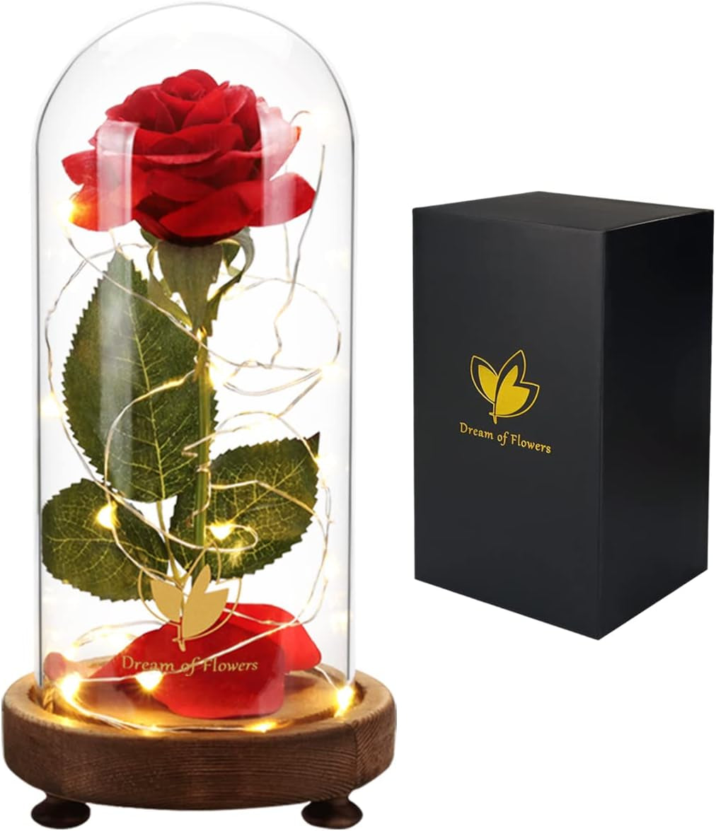 Mothers Day Forever Gifts for Mom, Colorful Flowers Rose in Glass Dome,Galaxy Flowers Rose with 2 Lighted Mode,Rainbow Rose Birthday Gifts for Women,Wife Girlfriend Daughter，Anniversary,Valentines