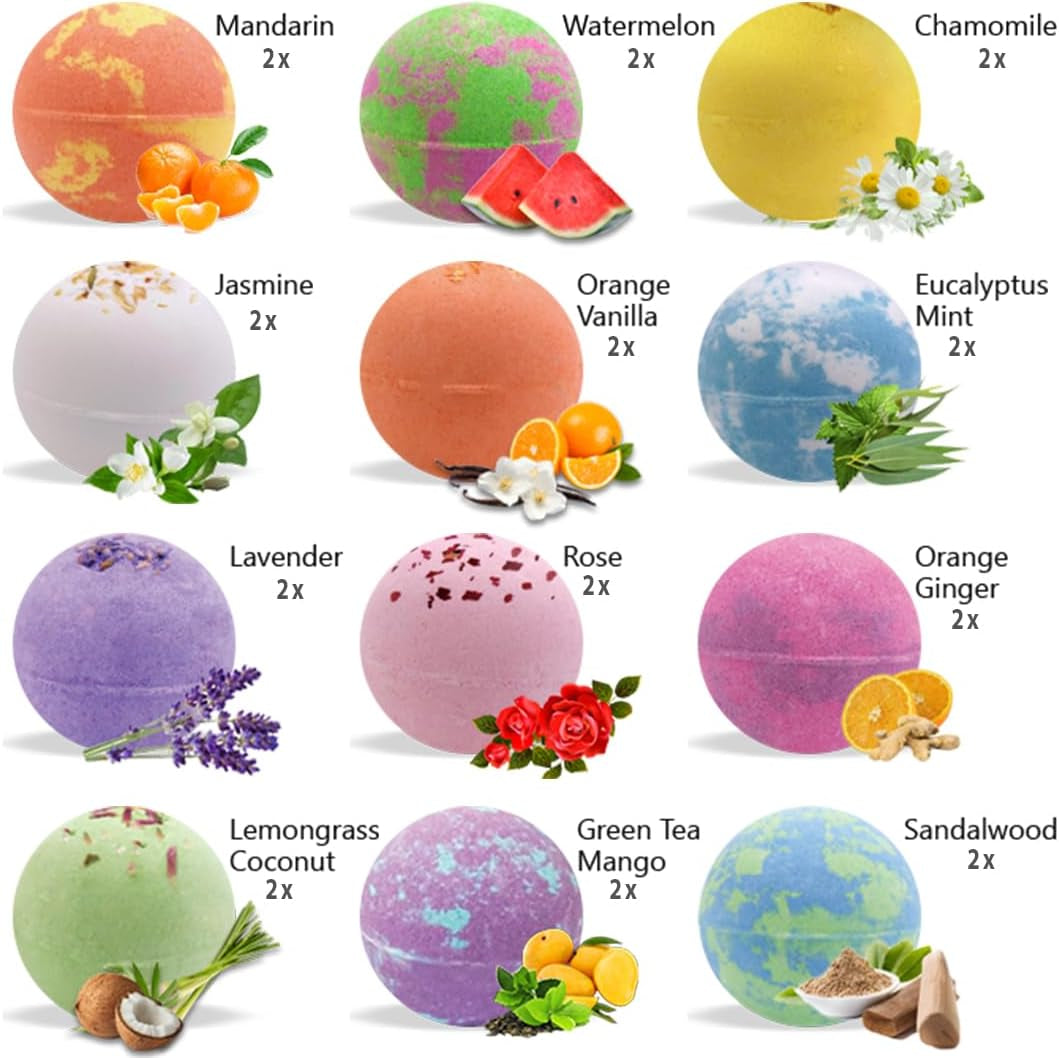 Bath Bombs for Women Gift Set - 24 Natural and Organic Bath Bombs with Essential Oils & Moisturizing Shea Butter, Spa Birthday Gift, Mothers Day Gifts for Mom, Selfcare Gifts, for Her, Girls, Kids