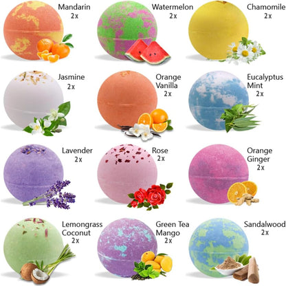 Bath Bombs for Women Gift Set - 24 Natural and Organic Bath Bombs with Essential Oils & Moisturizing Shea Butter, Spa Birthday Gift, Mothers Day Gifts for Mom, Selfcare Gifts, for Her, Girls, Kids