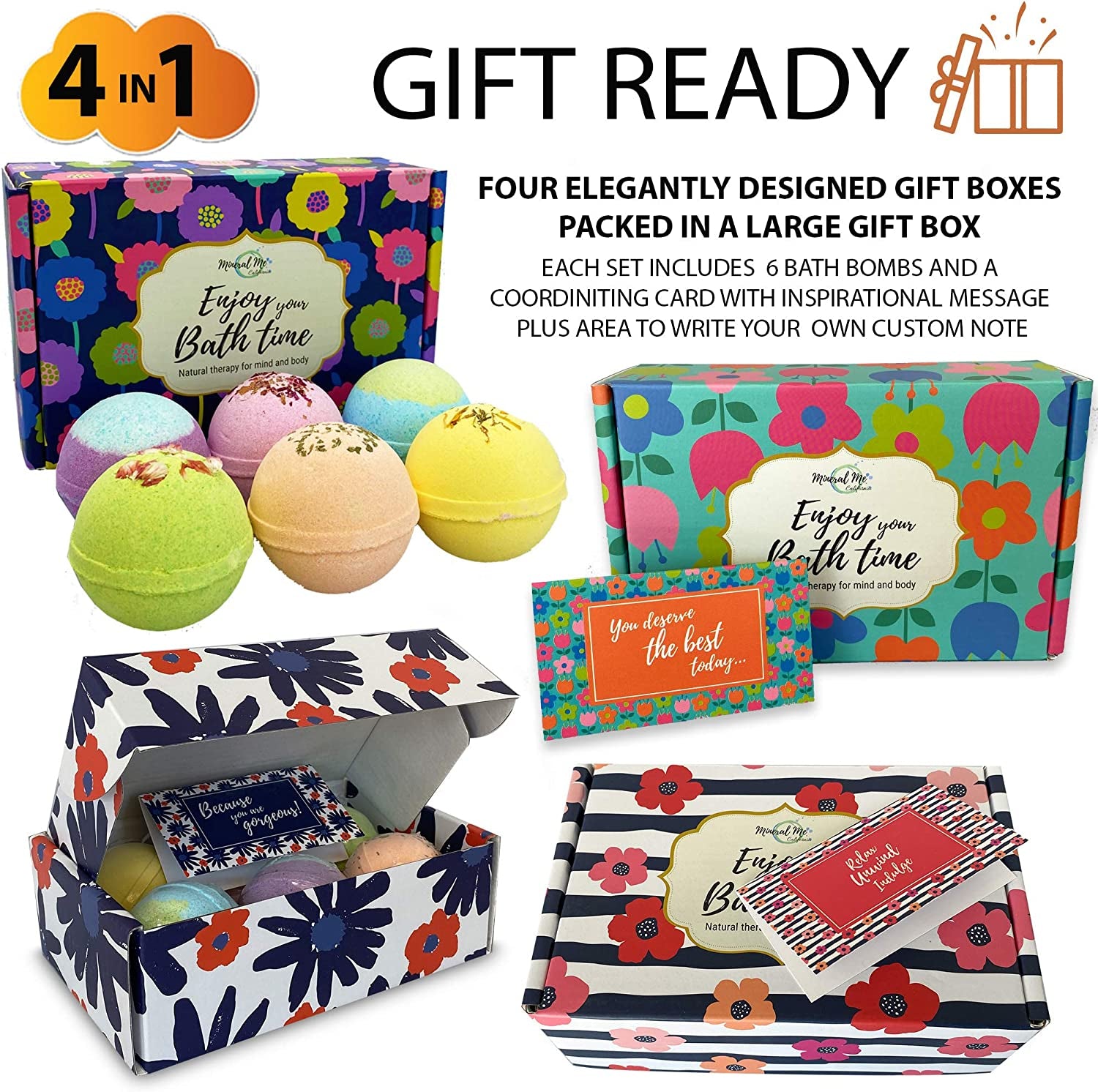 Bath Bombs for Women Gift Set - 24 Natural and Organic Bath Bombs with Essential Oils & Moisturizing Shea Butter, Spa Birthday Gift, Mothers Day Gifts for Mom, Selfcare Gifts, for Her, Girls, Kids
