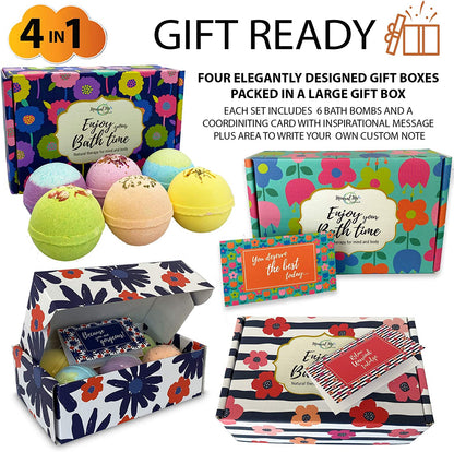 Bath Bombs for Women Gift Set - 24 Natural and Organic Bath Bombs with Essential Oils & Moisturizing Shea Butter, Spa Birthday Gift, Mothers Day Gifts for Mom, Selfcare Gifts, for Her, Girls, Kids