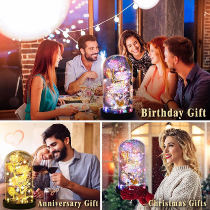 Mothers Day Forever Gifts for Mom, Colorful Flowers Rose in Glass Dome,Galaxy Flowers Rose with 2 Lighted Mode,Rainbow Rose Birthday Gifts for Women,Wife Girlfriend Daughter，Anniversary,Valentines