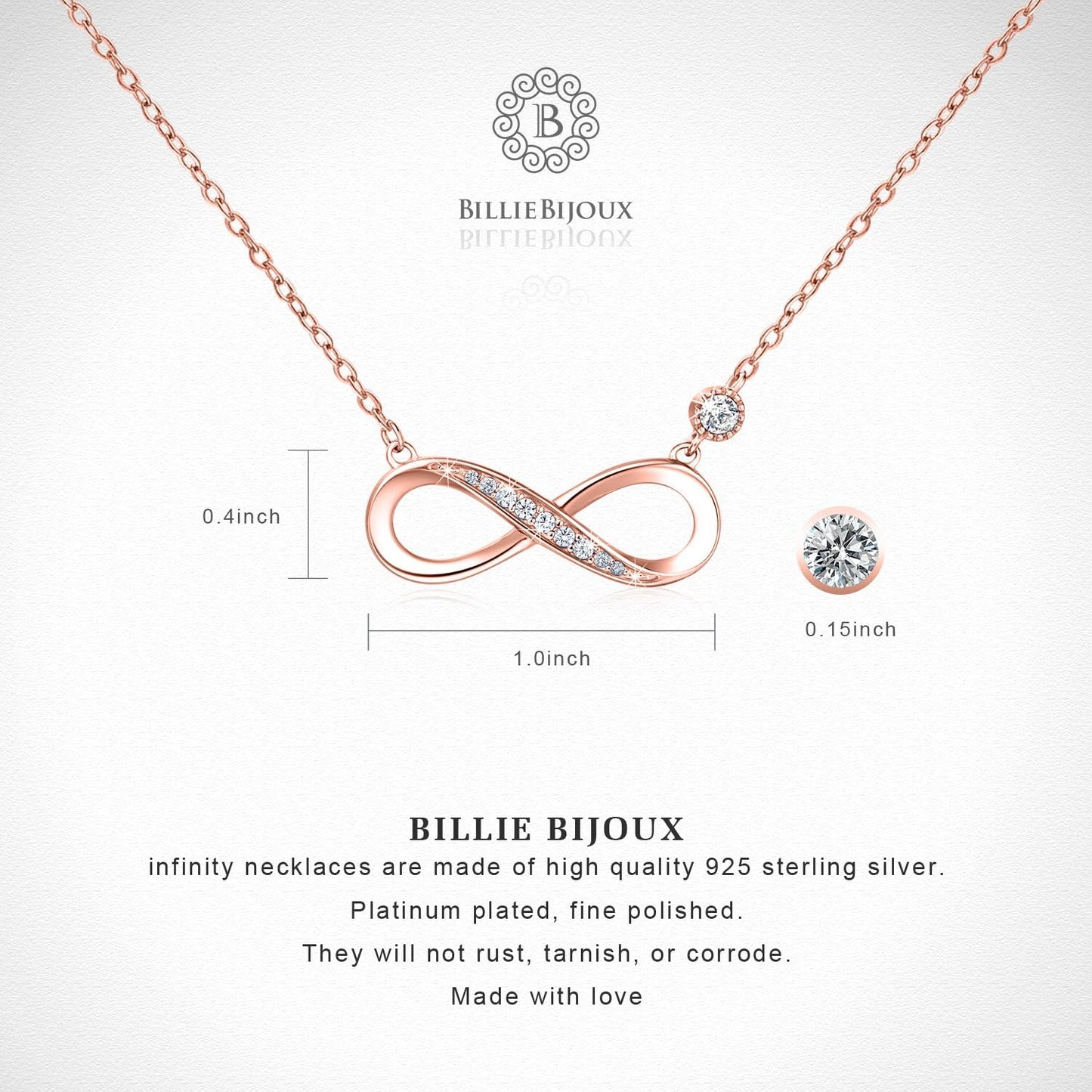 Infinity Necklaces 925 Sterling Silver Necklace Love Pendant White Gold Plated Women Necklace Gifts for for Women