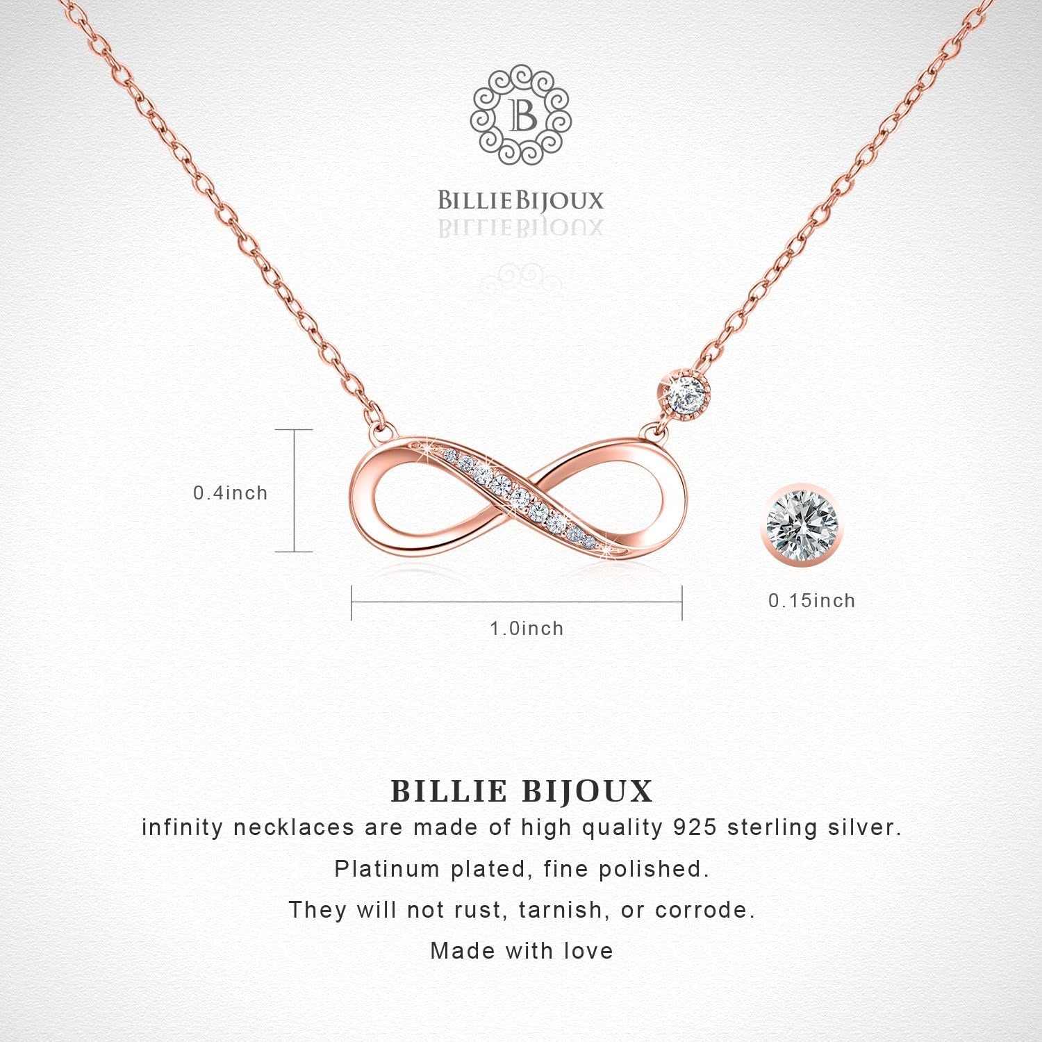 Infinity Necklaces 925 Sterling Silver Necklace Love Pendant White Gold Plated Women Necklace Gifts for for Women