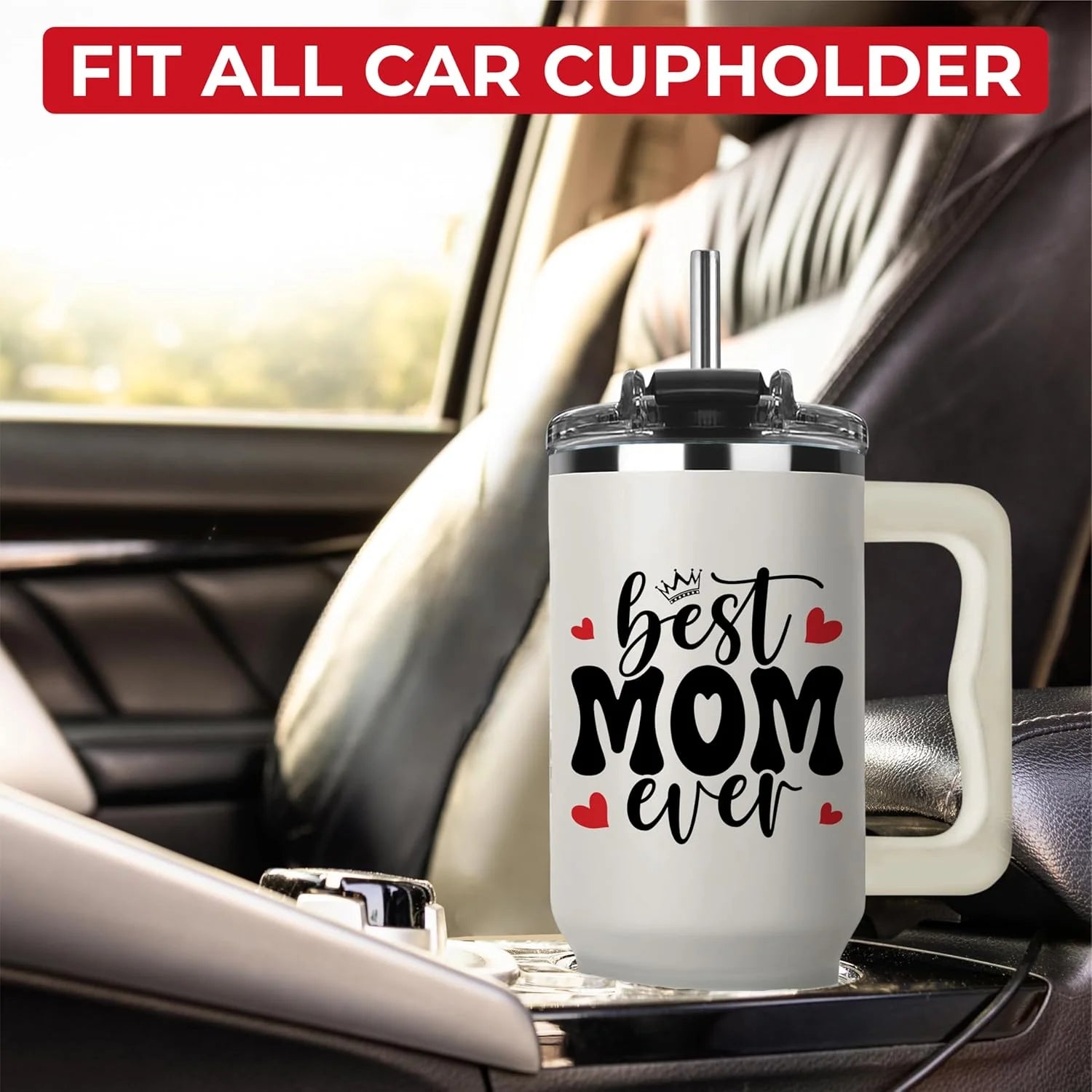Best Mom Ever Tumbler with Handle 40Oz, Mommy Coffee Mug, Mama Tumblers, Momma Gift Ideas, Funny Birthday Present for Her, Cute Mother Day Gift Tumbler, Mom Cup