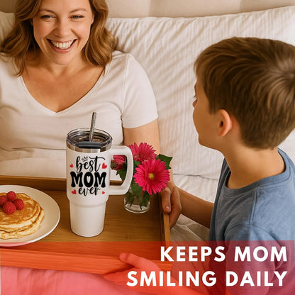 Best Mom Ever Tumbler with Handle 40Oz, Mommy Coffee Mug, Mama Tumblers, Momma Gift Ideas, Funny Birthday Present for Her, Cute Mother Day Gift Tumbler, Mom Cup