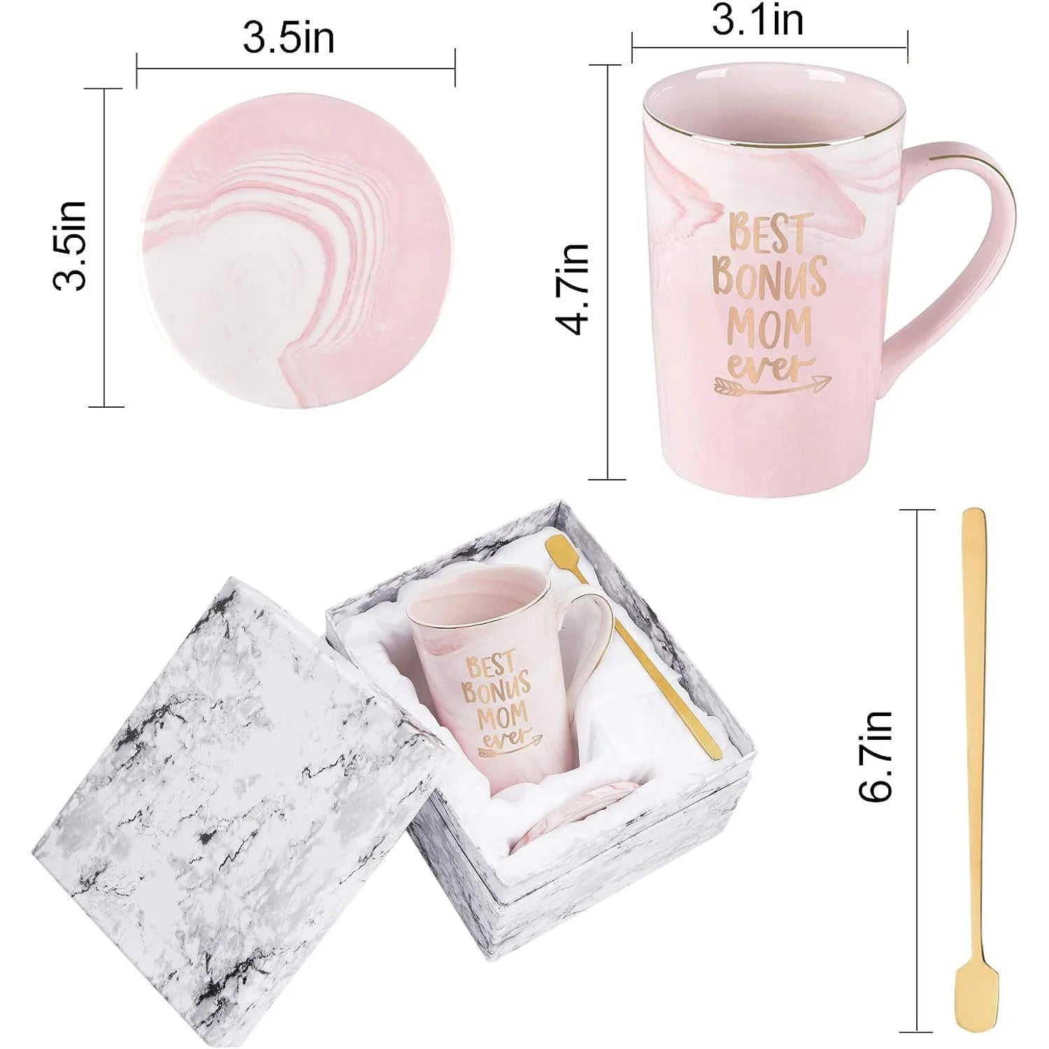Gifts for Mom -  Best Bonus Mom Ever Coffee Mug, Mother'S Day Gifts, Christmas Gifts, Birthday Gifts, 14 Fl Oz Pink Coffee Mugs Ceramic Coffee Mug Tea Cup