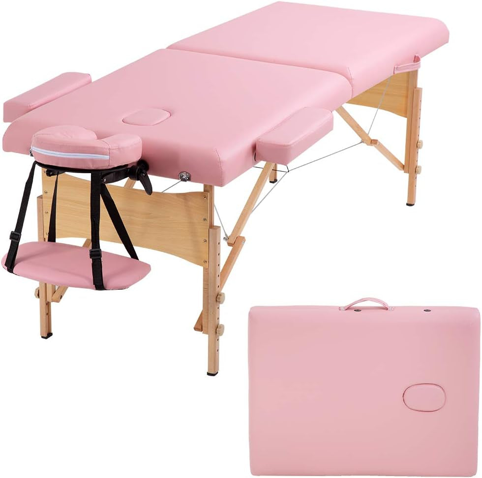 Massage Bed Portable Massage Table 24 Inch Wide Lash Bed Height Adjustable 2 Folding Spa Table with Non-Woven Bag for Spa Footmassage Facial Carespa Tattoo