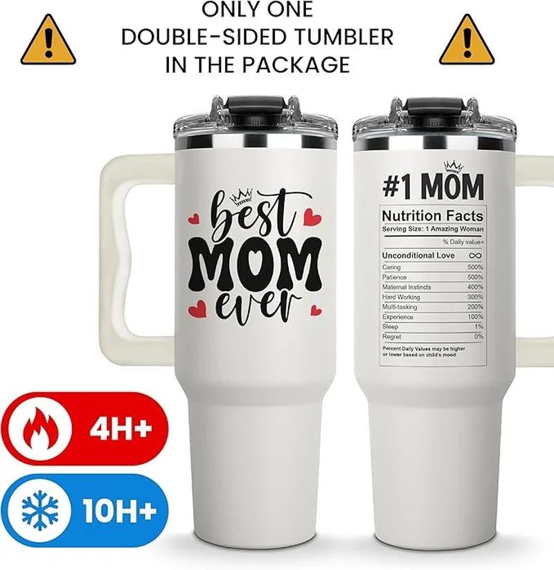 Best Mom Ever Tumbler with Handle 40Oz, Mommy Coffee Mug, Mama Tumblers, Momma Gift Ideas, Funny Birthday Present for Her, Cute Mother Day Gift Tumbler, Mom Cup