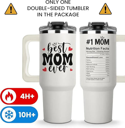 Best Mom Ever Tumbler with Handle 40Oz, Mommy Coffee Mug, Mama Tumblers, Momma Gift Ideas, Funny Birthday Present for Her, Cute Mother Day Gift Tumbler, Mom Cup