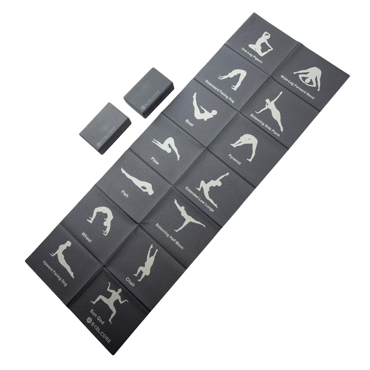 Yoga Starter Kit, Yoga Blocks and Folding Self-Guided 0.3Cm Thick Yoga Mat, PVC