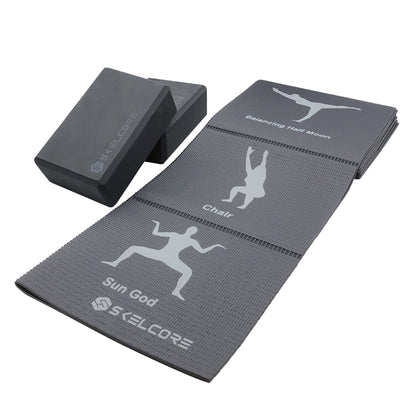 Yoga Starter Kit, Yoga Blocks and Folding Self-Guided 0.3Cm Thick Yoga Mat, PVC