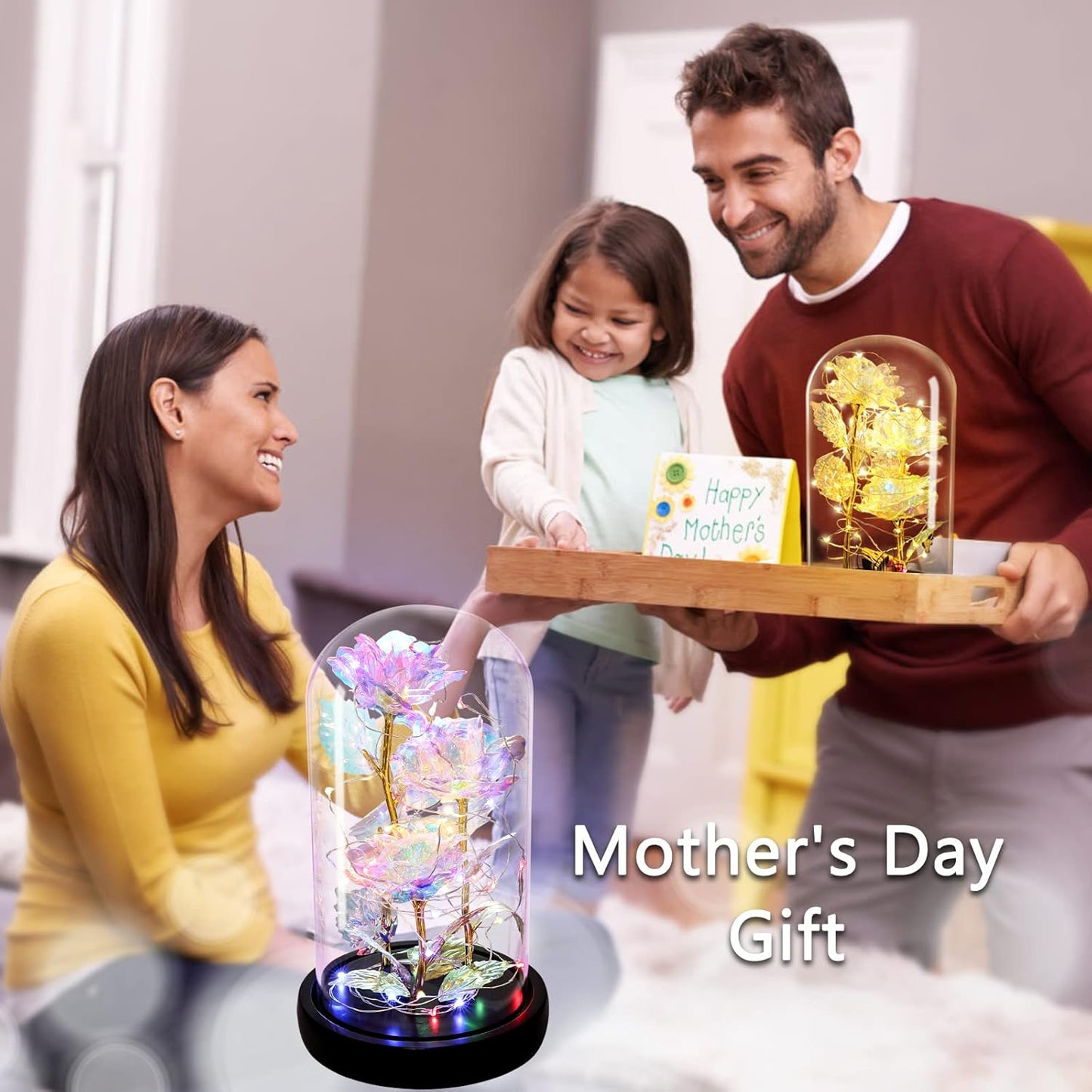 Mothers Day Forever Gifts for Mom, Colorful Flowers Rose in Glass Dome,Galaxy Flowers Rose with 2 Lighted Mode,Rainbow Rose Birthday Gifts for Women,Wife Girlfriend Daughter，Anniversary,Valentines