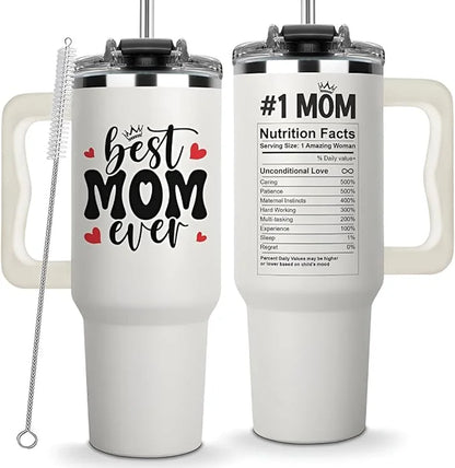 Best Mom Ever Tumbler with Handle 40Oz, Mommy Coffee Mug, Mama Tumblers, Momma Gift Ideas, Funny Birthday Present for Her, Cute Mother Day Gift Tumbler, Mom Cup