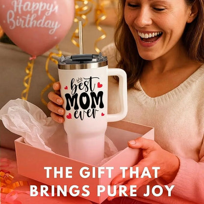 Best Mom Ever Tumbler with Handle 40Oz, Mommy Coffee Mug, Mama Tumblers, Momma Gift Ideas, Funny Birthday Present for Her, Cute Mother Day Gift Tumbler, Mom Cup