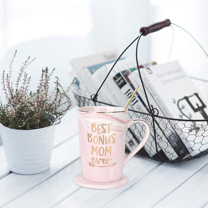 Gifts for Mom -  Best Bonus Mom Ever Coffee Mug, Mother'S Day Gifts, Christmas Gifts, Birthday Gifts, 14 Fl Oz Pink Coffee Mugs Ceramic Coffee Mug Tea Cup