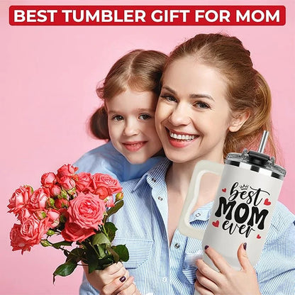 Best Mom Ever Tumbler with Handle 40Oz, Mommy Coffee Mug, Mama Tumblers, Momma Gift Ideas, Funny Birthday Present for Her, Cute Mother Day Gift Tumbler, Mom Cup