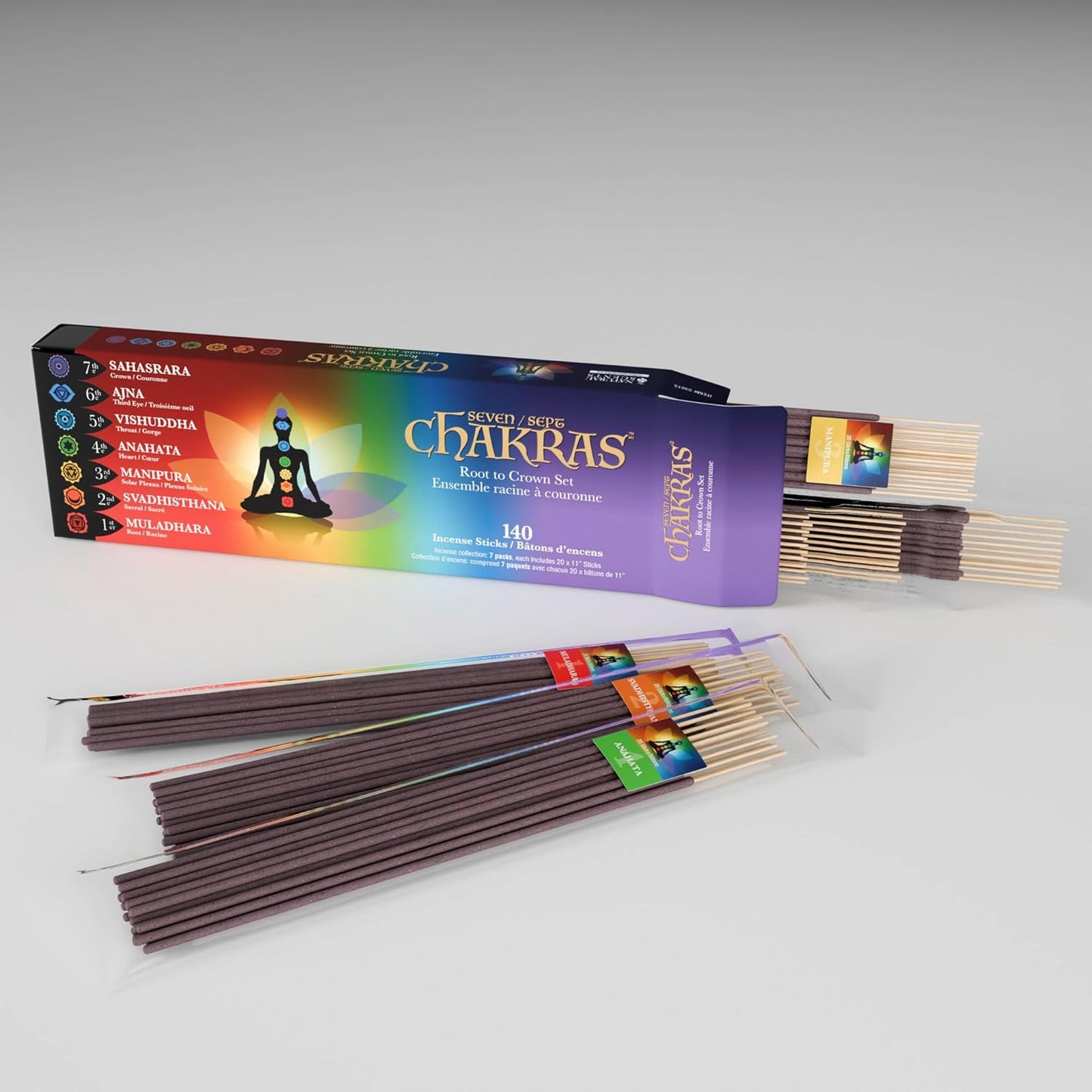 Chakras Natural Incense Sticks Essential Set. 140 Sticks, Each Lasting 1+ Hour Perfect for Meditation, Reiki, Yoga, Relaxation, & Healing! Natural Hand Dipped Incense Variety Set.