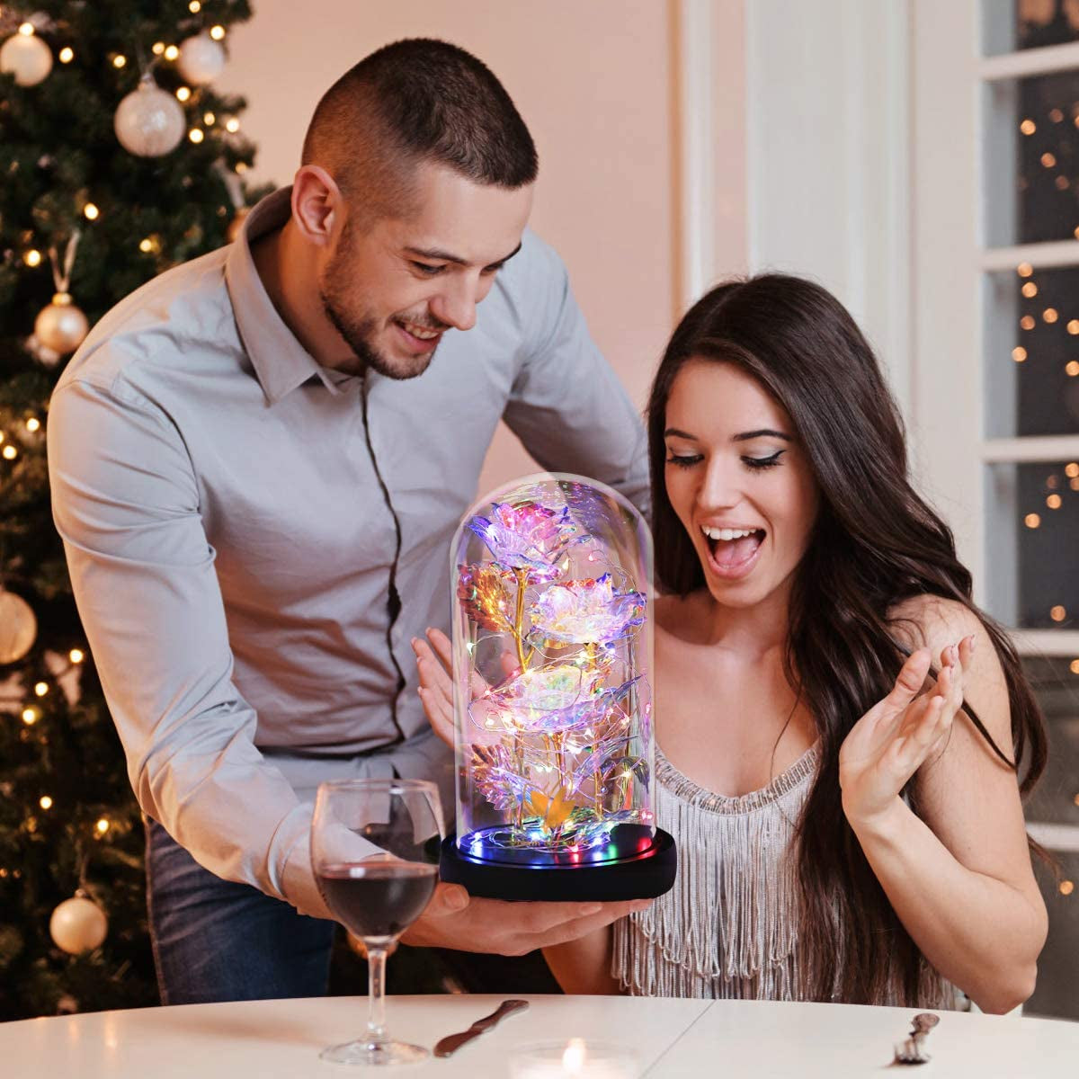 Mothers Day Forever Gifts for Mom, Colorful Flowers Rose in Glass Dome,Galaxy Flowers Rose with 2 Lighted Mode,Rainbow Rose Birthday Gifts for Women,Wife Girlfriend Daughter，Anniversary,Valentines