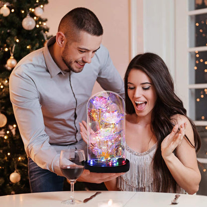 Mothers Day Forever Gifts for Mom, Colorful Flowers Rose in Glass Dome,Galaxy Flowers Rose with 2 Lighted Mode,Rainbow Rose Birthday Gifts for Women,Wife Girlfriend Daughter，Anniversary,Valentines
